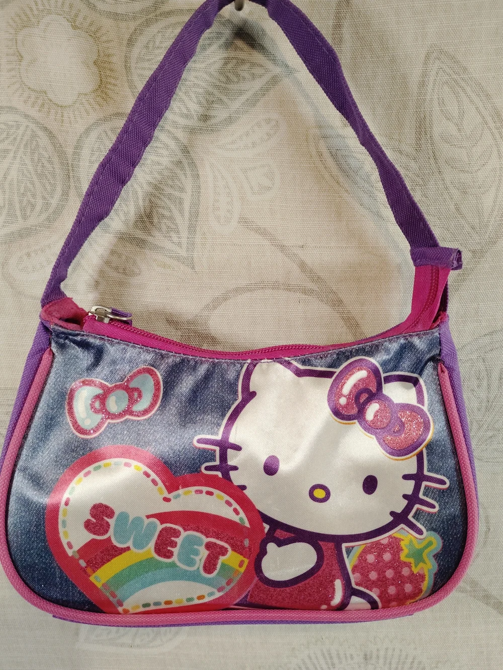Hello Kitty Purple and Pink Kids Shoulder Bag with Rainbow Heart